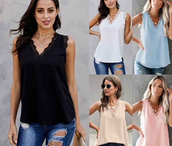 

shiying small vest for women in 2020 summerear loose casual eyelash lace sleeveless v-neck solid w, White