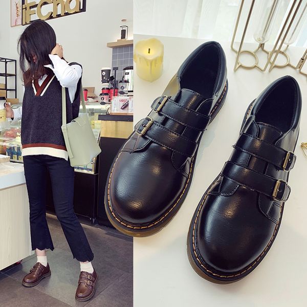 

японские женские круглая голова баллок плоские туфли мода ретро колледж ветер вскользь одиночные -331, Black