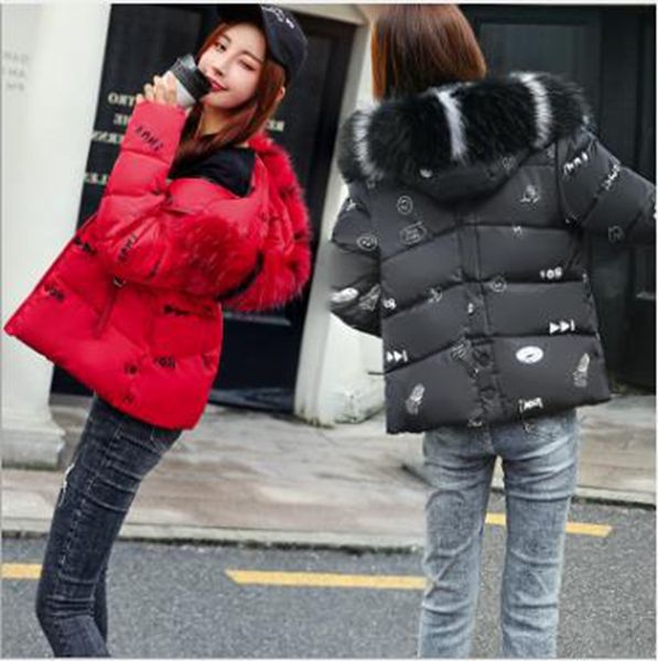 

wholesale new women's winter fashion new short print down thick loose bread jacket, Black