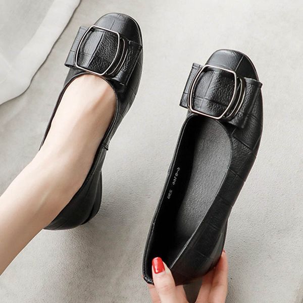 

crocodile soft leather loafers woman flats eapadrilles square toe slip on ballerina buckle chunky heels oxfords shoes women 2020, Black