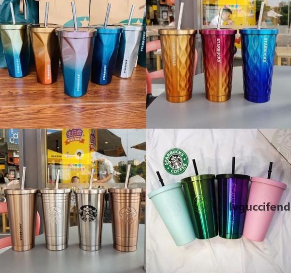 

2020 latest starbucks stainless steel 16oz straw cups 20 styles cups ice cube gradient cup car mug support custom logo