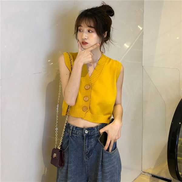 

2020 new spring basic wear knitted sweater women fashion sleeveless vest design brown knitting vest korea style l147, Black;white