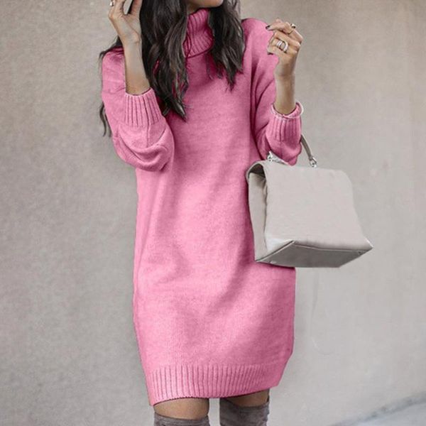 

lasperal chic women solid color turtleneck long sleeve casual loose knitted sweater dress casual warm autumn women's sweater, White;black