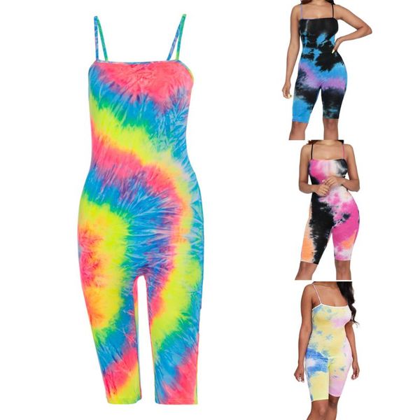 

женщины спагетти ремень backless комбинезон радуга-футляр tie-dye шорты комбинезон, Black;white