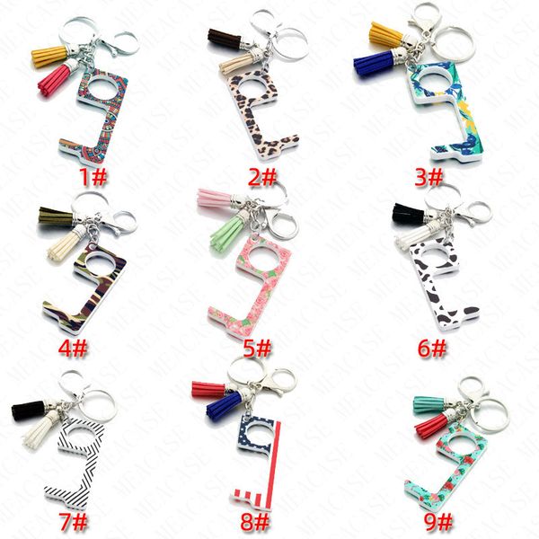 

keychain acrylic men women tassel keychain public non-contact elevator button protective tool key chain ring holder door opener sale e73101, Red;brown