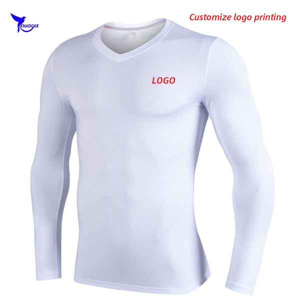 

customize men compression running t shirt long sleeve sport training workout shirts gym fitness sportswear quick dry rashgard, Black;blue