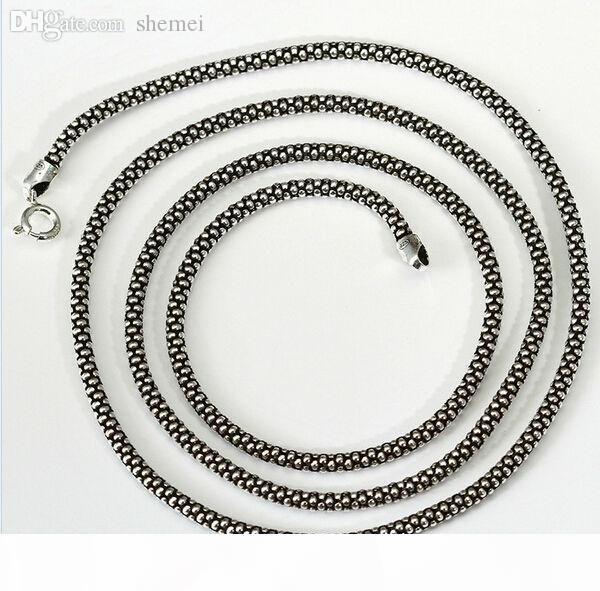 

wholesale-wholesale 100% real pure 925 sterling silver necklace women men italy chain retro vintage brand jewelry mld307