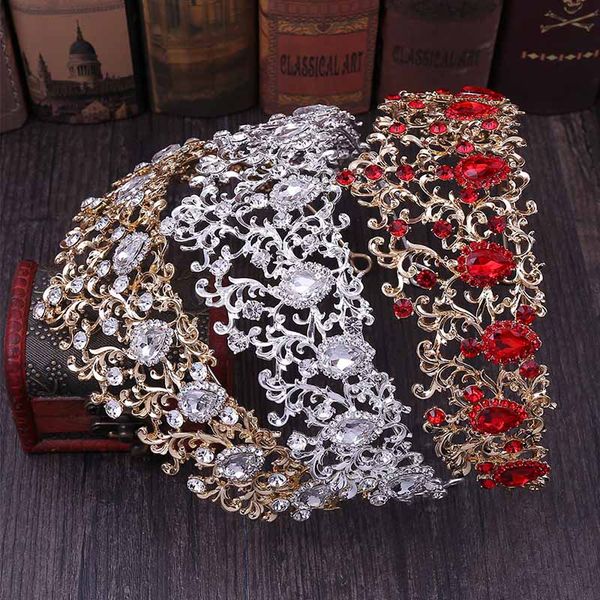 

luxury princess leaf shape crystal large crown women glitter rhinestone jewelry headwear bride wedding hair dress accessories, Golden;silver