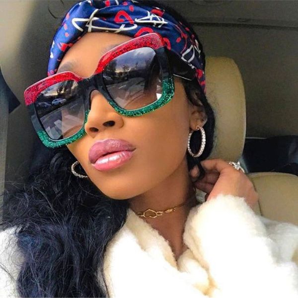 

2020 oversize sunglasses for women brand designer retro gradient sun glasses red green plastic shades female eyewear gafas uv400, White;black