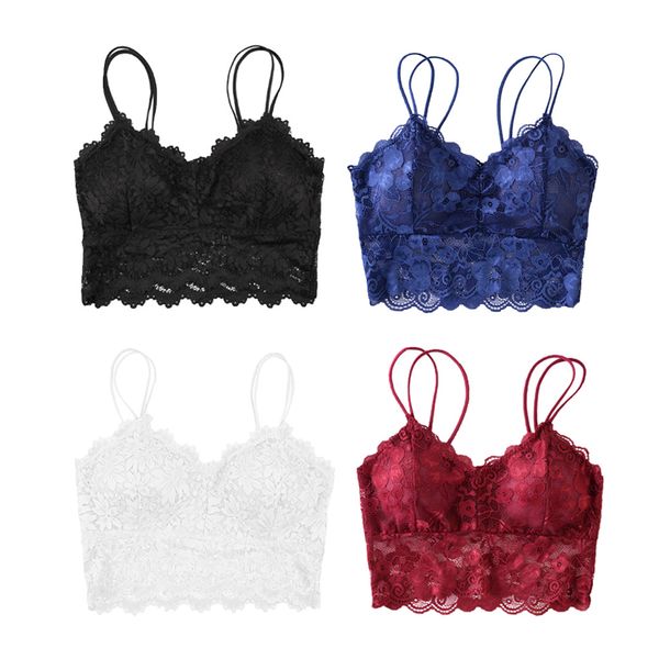 

4 pcs lace bralette breathable lace bra bustier camisole tank underwear, Red;black
