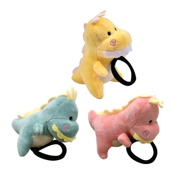 

cartoon plush doll dinosaur cartoon hair band female cute plush doll rubber band, Slivery;white