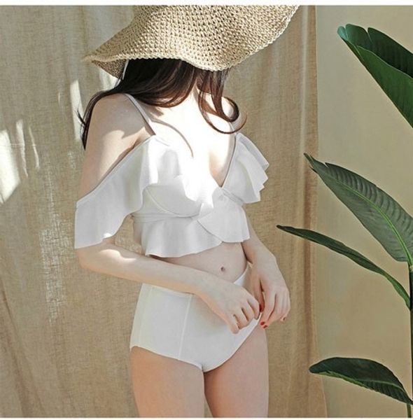 

n9cy6 split korean style shoulder high waist 2020 new pure color split bikini swimsuitkorean style shoulder high waist swimsuit 2020 ne, White;black