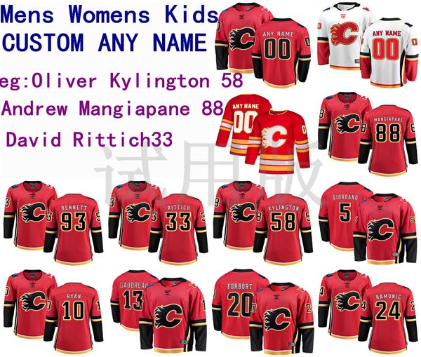 

calgary flames jersey oliver kylington jersey andrew mangiapane david rittich men red white hockey jerseys custom stitched, Black;red
