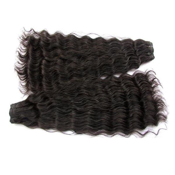 

clearance super double drawn natural deep wave brazilian virgin human hair bundles 2packs lot unprocessed natural color 18" available, Black