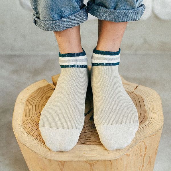 

new men's socks cotton stripe boat socks all seasons spring autumn male casual harajuku breathable men ankle sock meias, Black