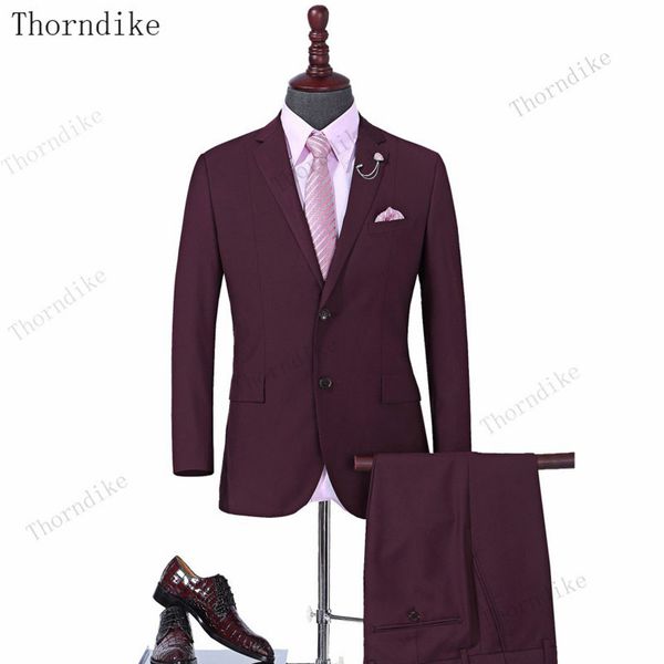

thorndike quality mens autumn winter burgundy two-piece set wedding suits costume homme non-ironing slim fit prom dress tuxedo, White;black
