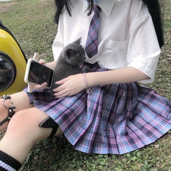 

summer jk uniform for girls in e-sportsstyle plaid pleated purple plaid skirt student pleated skirt skirt, Gray