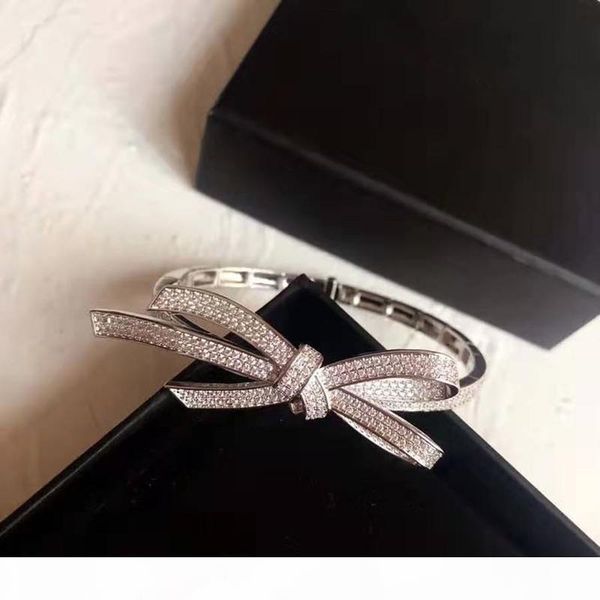 

fashion women luxury bracelets jewelry white gold plated cz big bow bangle bracelets for girls women for party wedding nice gift, Golden;silver