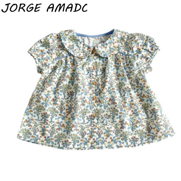 

baby girl summer shirts peter pan collar floral short sleeve fashion girls blouse children clothing 2-7y cr002, White;black