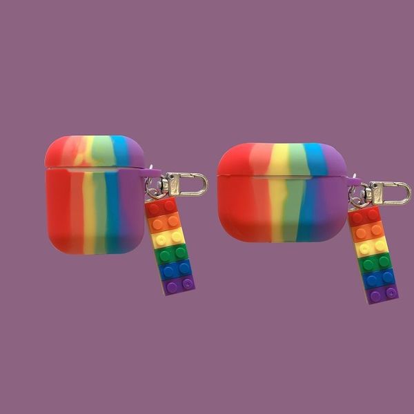 

designer airpod case for airpods 1 2 pro rainbow pattern case protector with rainbow building blocks keychains designer airpod case