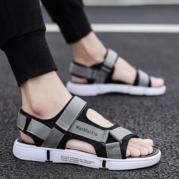 

fashion man beach sandals 2020 summer gladiator men's outdoor shoes roman men casual shoe flip flops large size 46 slippers flat, Black