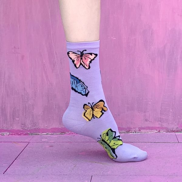 

limiseven socks children's ins fashion korean style online red butterfly butterfly super fire socks personalized versatile, Pink;yellow