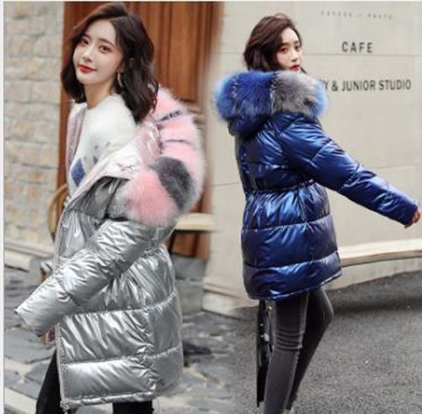 

wholesale fashion mid-length women's autumn and winter new bright bright thick warm bread service student cotton coat, Black