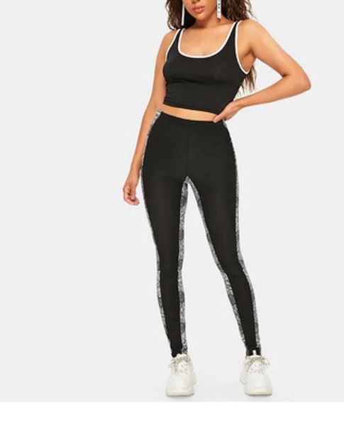

womens designer pants new snakeskin stitching sports leggings trendy yoga pants casual trousers 2020 selling, Black;white