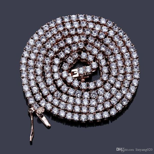 

3 цвета для мужчин hip hop gold finish 2.5mm rhinestone теннис link шарм панк ювелирных изделий ожерелья choker длинные цепи 18" 22