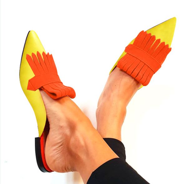 

orange yellow puprle block colors pointed toe women's sandals slides slip-on shoes for woman fashion slippers mules, Black