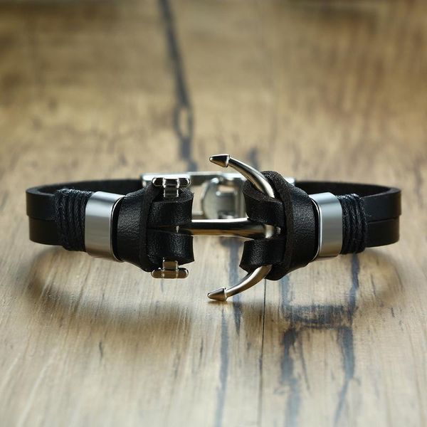 

anchor charm bracelet for men women punk sport pu leather bracelets statement bangle couple vintage jewelry valentine's day gift, Golden;silver