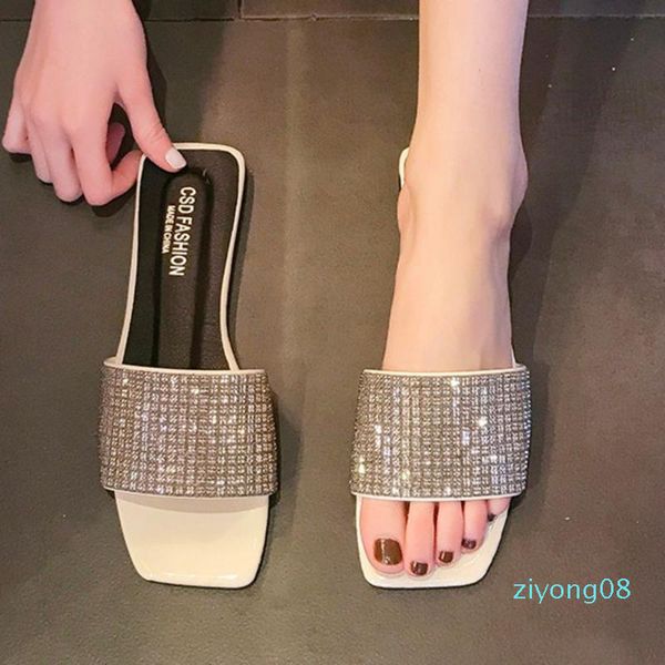 

новое лето женщин сандалии кристалл тапочки блеск плоский bling женщины вьетнамки открытый ladies слайды горячая пляжная обувь z08, Black
