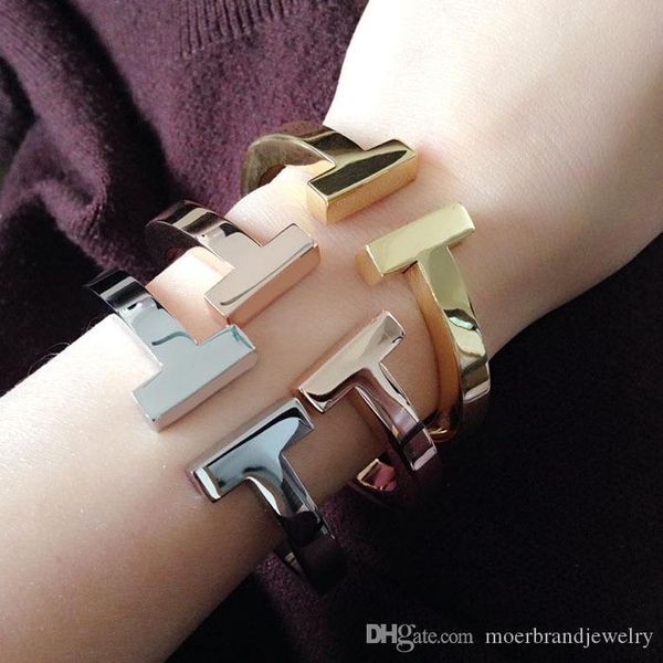 

fine titanium steel jewelry street beat star neutral wind thick double t-shaped simple opening symmetrical bracelet, White