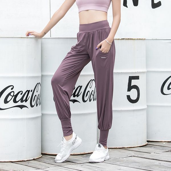 

new high-end nylon loose tight sports tight sports pants women's casual leggings all-match yoga fitness running harem pants, White;red