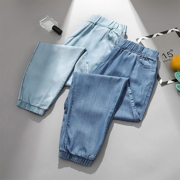 

large size women's pants tencel jeans summer trousers and trousers2020 new loose mm slightly fat slimming ankle-length harem pants, Blue
