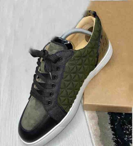 

fashion men's spikes flats shoes red bottom shoes for women mens party lovers genuine leather sneakers with box, Black