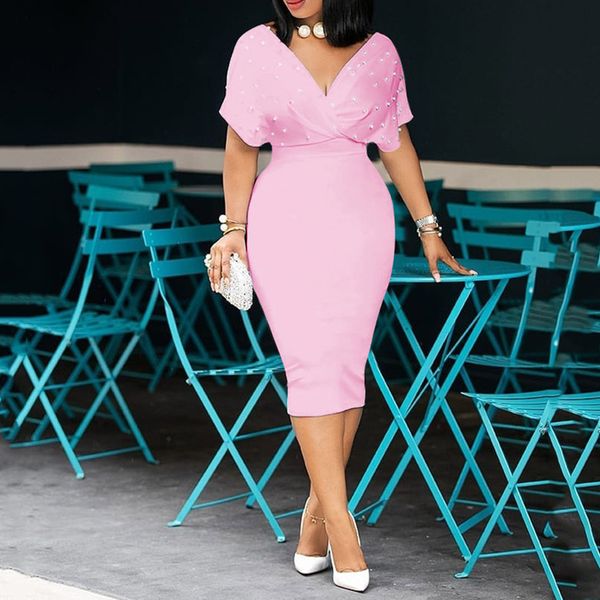 

3xl beading lady mermaid dress 2020 african women pink midi dresses robe femme vestiods elegant office lady cocktail dress, Black;gray
