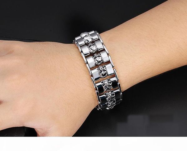 

r 24mm heavy punk men 's chunky motorcycle chain titanium steel bracelet biker skull bangle stainless steel jewelry for men gifts, Golden;silver