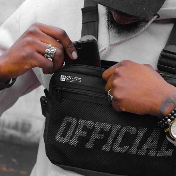

men's hip-hop bag streetwear crossbody breast style package chest bags for women fashion punck rig breast collection waist bag, Black;gray