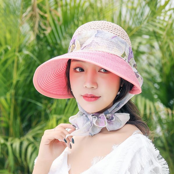 

new foldable sun lafite outdoor sun beach sunscreen beach female straw hat straw hat, Blue;gray