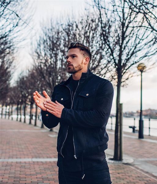 

mens autumn winter denim jackets solid color casual cool pockets mens designer jackets streetwear straight short autumn mens coats, Black;brown