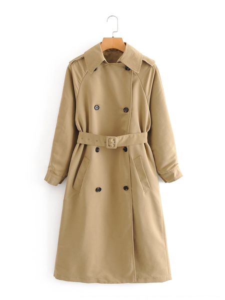 

d1wf-65031r style women's clothing 2020 windbreaker autumn and winter new british style waterproof all-inclusive windbreaker, Tan;black