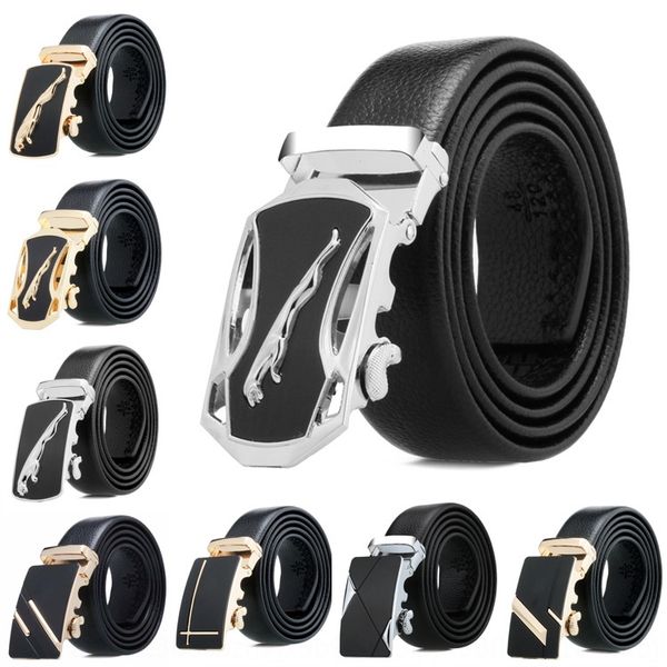 

automatic buckle full men's automatic buckle black edge litchi pattern scratch-resistant wear-resistant belt men's casual black be, Black;brown