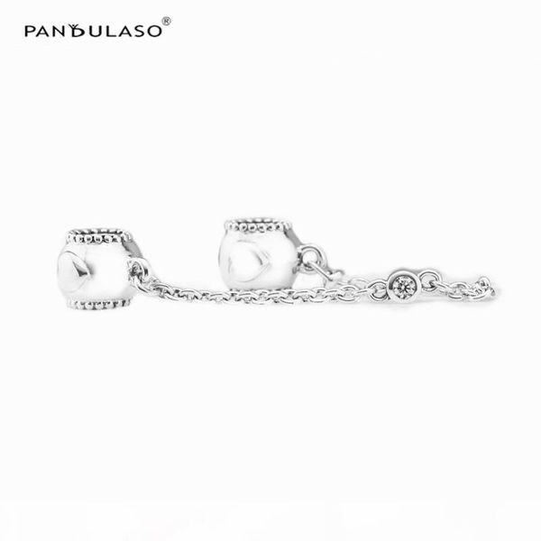

pandulaso embossed hearts safety chain beads for woman diy original sterling silver jewelry fit designer charms bracelets, Black