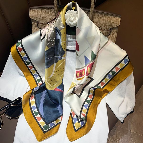 

small kerchief silk neck scarves for women fashion print satin head scarf female 70cm*70cm square shawls hijab scarfs for ladies, Blue;gray