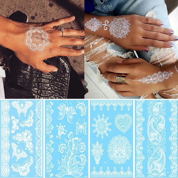 

henna mehndi tattoo white lace necklace flower temporary tattoo sticker body art waterproof for wedding beach