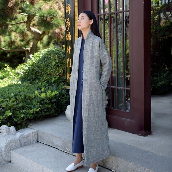

a1nya 2019 scarf windbreaker cotton linen autumn women's slim cotton and linen double-layer yarn-dyed scarf collar handmade buckle long, Tan;black