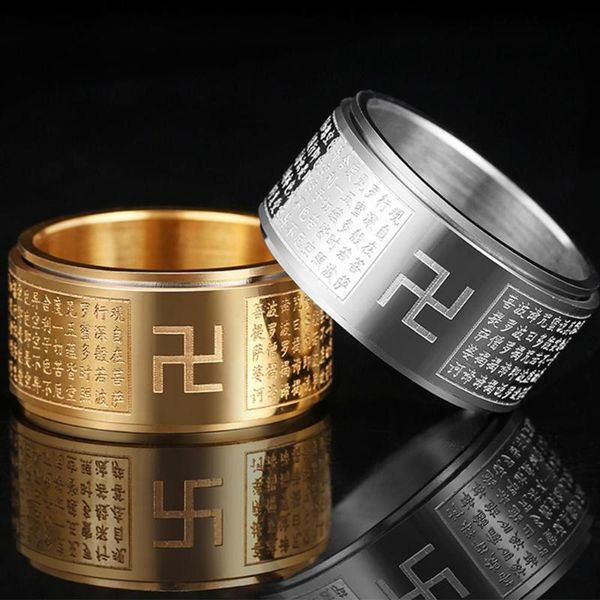 

with symbol spinner rotating stainless steel ring for husband treatment fidget anniversary gift heart sutra cross rings, Golden;silver
