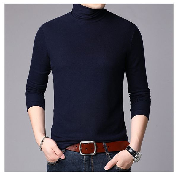 

mens turtleneck solid color tshirts man autumn winter long sleeve tees men high fashion slim, White;black