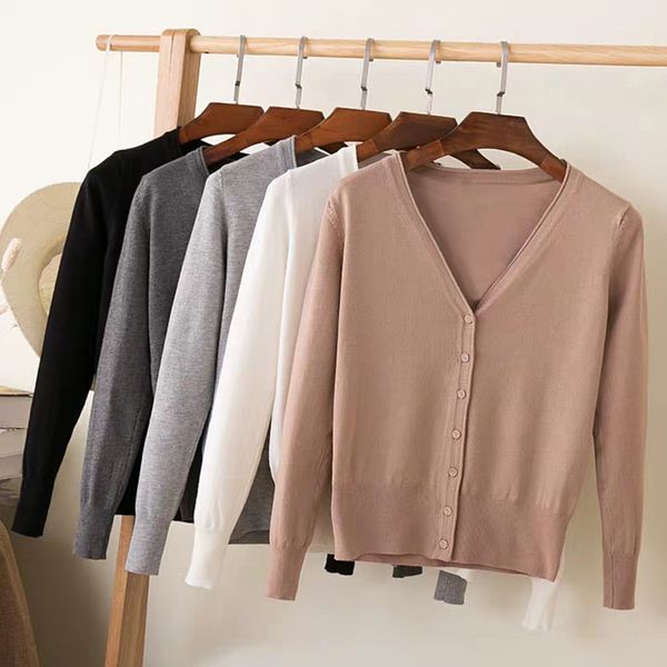 

Hot sale lady v neck long sleeves basic knitted cardigan for fall winter many colors